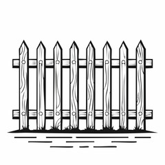 Black and white Rustic Wooden Fence Image vector Isolated on White Background