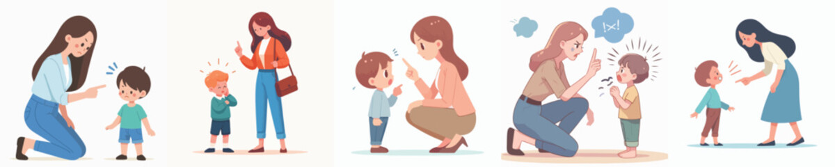 vector character woman scolding little child