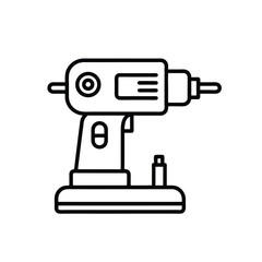 Drill Machine Icon Vector Illustration – Power Tool Silhouette Isolated on White Background
