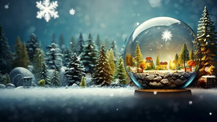 Glass Christmas ball on a snowy background with fir trees. Selective focus. Holiday. - Powered by Adobe