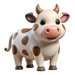 Fototapeta premium Cute cartoon cow 3d render isolated on transparent background