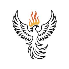 Fototapeta premium Stylized phoenix design with flames rising from the head against a black background