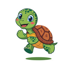 Cute Cartoon Turtle Running Fun Animal Character Illustration.