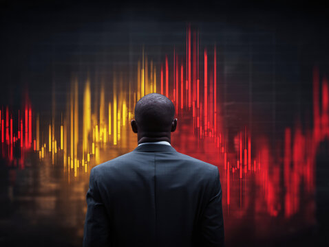 Business professional analyzing stock market trends with digital graph display