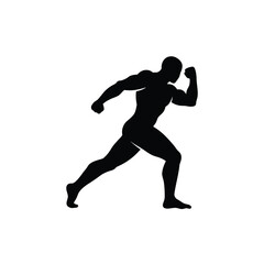 Black Silhouette Muscular Man Body Twisting Hitting