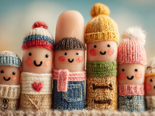 Creative finger puppets dressed for winter fun and celebration