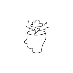 Head with Electric Cloud Thinking Symbol Vector.