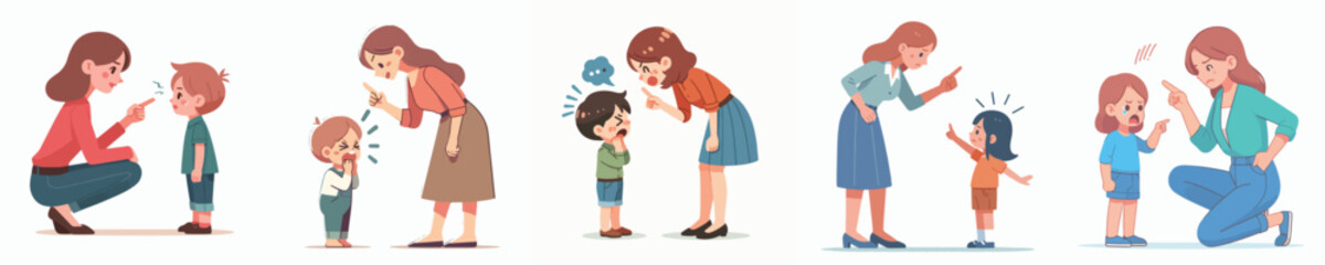 vector character woman scolding little child