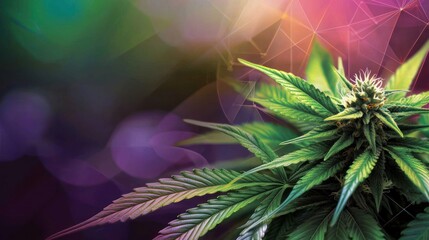 Vibrant cannabis flower, digital art background, futuristic setting
