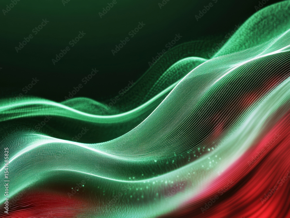 Poster swirling waves of green and red light create a captivating abstract design