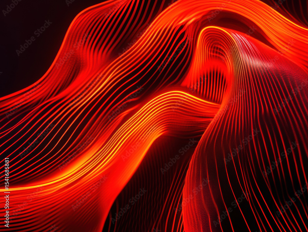 Poster vibrant red abstract lines create dynamic waves of light and movement