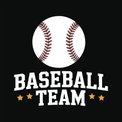 Baseball Team Logo Design – Sports Emblem with Ball and Stars on Black Background.