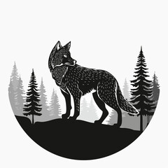 A Majestic Wolf Standing On Forest Background image vector.