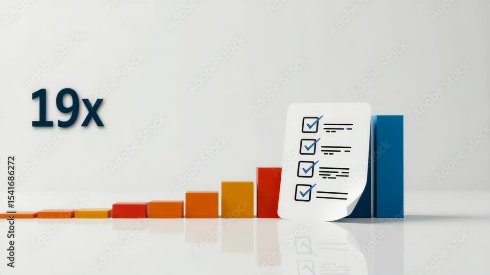 Poster a 3d bar chart with a checklist and the text 