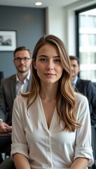 Fototapeta premium Confident Young Businesswoman in Modern Office Setting with Colleagues