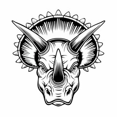 Triceratops Head with Large Horns Image Vector isolated on white background.
