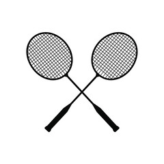 Black Silhouette Crossed Badminton Rackets Vector Icon