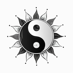 Sun Moon Yin Yang Symbol Illustrations isolated on white background.