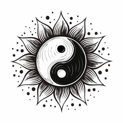 Sun Moon Yin Yang Symbol Illustrations isolated on white background.