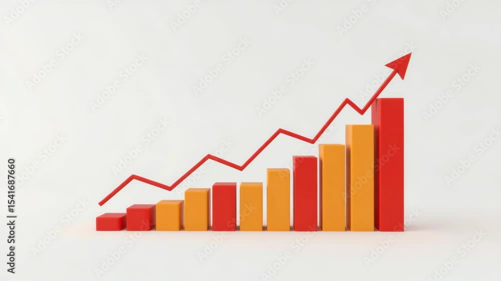 Poster a colorful 3d bar chart with a rising red arrow indicates strong upward growth and positive progress