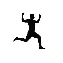 Black Silhouette Vector of Running Man Celebrating Victory