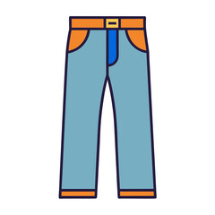 Cartoon image of light blue jeans with orange pockets and belt
