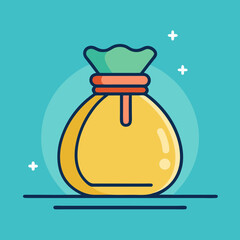 Stylized sack of money or prize standing tall on teal background