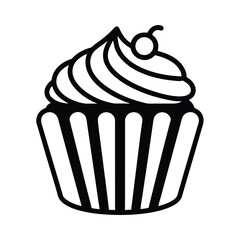 Cupcake Rounded Top And Wrapper Outline Vector Illustration