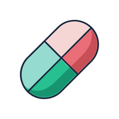 Stylized illustration of a capsule pill divided into four colored sections