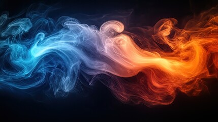 Obraz premium Abstract smoke swirls, blue and orange, dark background