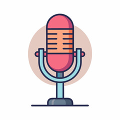 Retro microphone illustration with outline, podcasting, broadcasting, singing, and radio show
