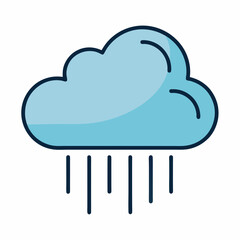 Stylized Cloud with Rain Illustration Against a White Background, Simple Weather Icon