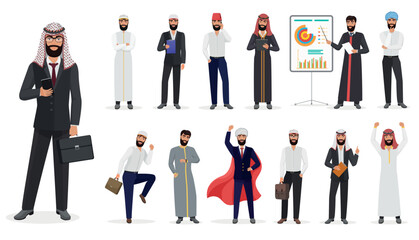 Vector arab muslim businessman male character set