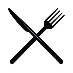 Fork And Knife Crossed Outline Vector Illustration