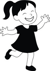 Smiling little girl in a cute dress with her baby doll, a fun vector cartoon illustration of childhood joy