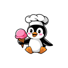 Cute Penguin Chef with Ice Cream Logo