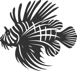 Black illustration vector of a lionfish silhouette drawing