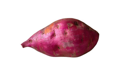 Fresh purple sweet potato with rough skin and natural texture, ideal for healthy cooking or baking recipes. Transparent background
