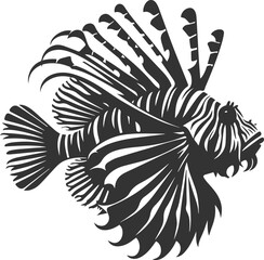 Black illustration vector of a lionfish silhouette drawing