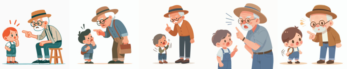 vector character grandfather scolding a little child