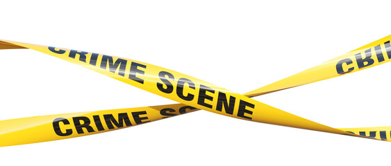 Plakat Intertwined yellow crime scene tape isolating 3d