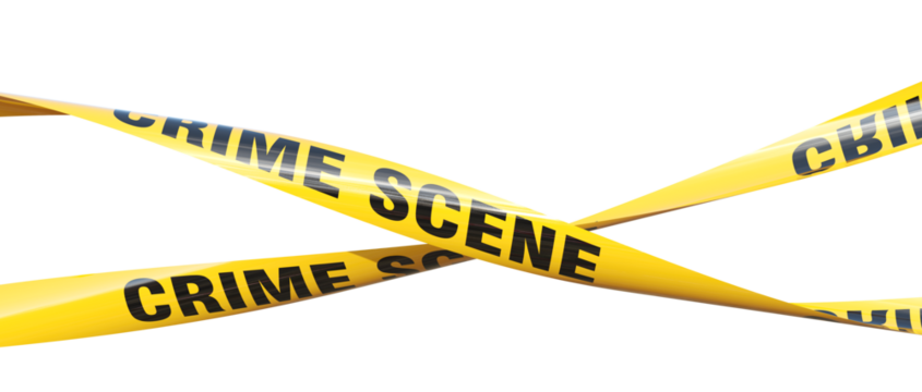 Intertwined yellow crime scene tape isolating 3d