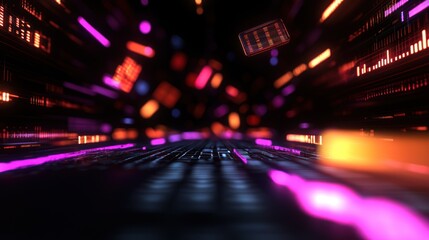Futuristic digital tunnel, data stream, vibrant colors, motion blur