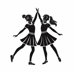 Girls Dancing Stylized Silhouette Stock Illustration on white background.