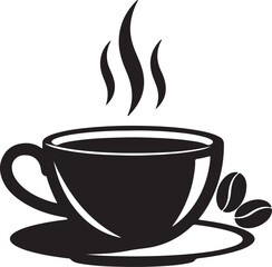 Elegant Coffee Cup Illustration with Steam and Beans for Cafes and Drink Promotions Design Element