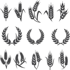 Fototapeta premium Elegant Wheat and Laurel Vector Graphics Collection Featuring Various Arrangements and Styles Ideal for Agricultural and Award Related Designs