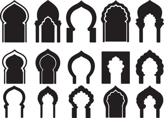 Architectural Ornate Arch Collection in Black and White Artistic Arches of Moorish Design Arabesque Inspired Shapes Vintage Style Collection