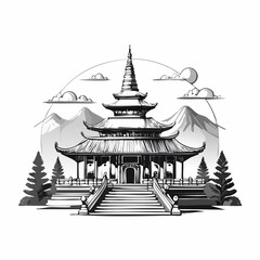 Buddha Temple Religion Vector Illustration Background Stock Illustration