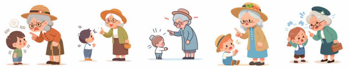 vector character of grandmother scolding a little child
