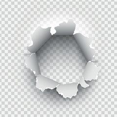 ragged Hole torn in ripped paper on transparent background
